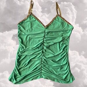 Neon Green and Gold Y2K Ruched Sequon Tank Top size Large